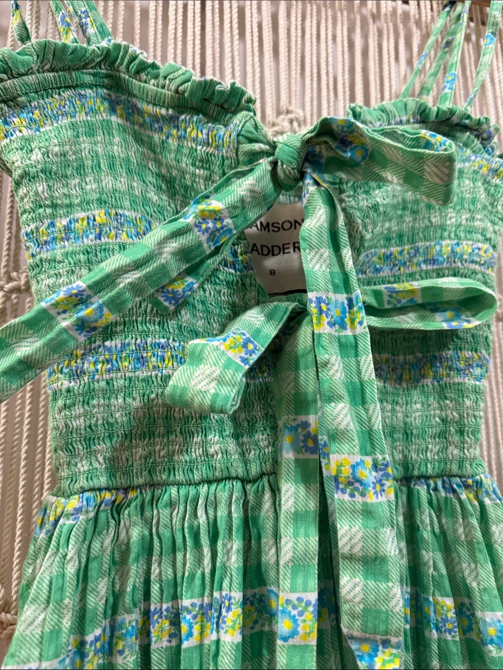 Damson Madder Green Tie-Front Smocked Maxi Dress - Picture 6 of 11